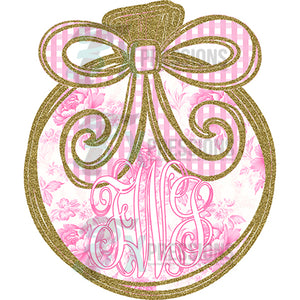 Personalized monogram pink Toile Christmas Ornament