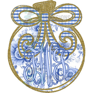 Personalized monogram blue Toile Christmas Ornament