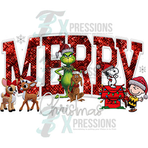 merry christmas character faux embroidery