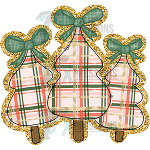 Faux Glitter Plaid Christmas Trees