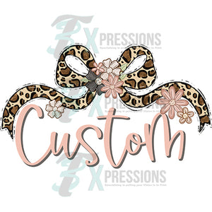 Personalized Leopard Bow with Flowers