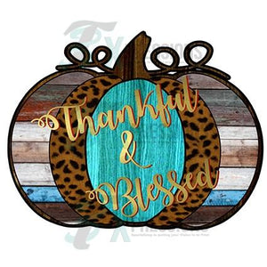 Thankful and Blessed Pumpkin Gold, Wood, Leopard