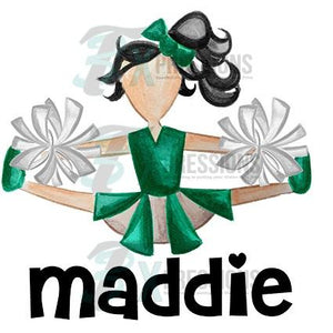 Personalized Green Cheerleader with Black Hair