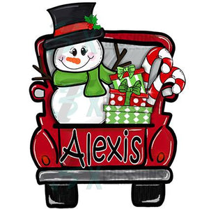 Personalized Red Snowman Christmas Truck