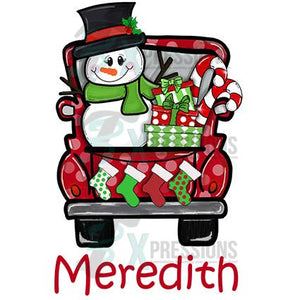 Personalized Red and White Polkadot Snowman Christmas Truck