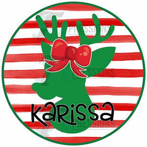 Personalized Girl Circle Striped Reindeer