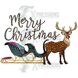 Merry Christmas leopard Reindeer sleigh