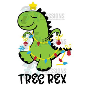 Tree Rex with Christmas lights