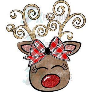 Reindeer Christmas plaid Bow