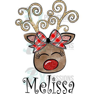Peronsalized  Reindeer Christmas Plaid Bow
