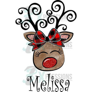 Personalized Reindeer, buffalo Plaid bow