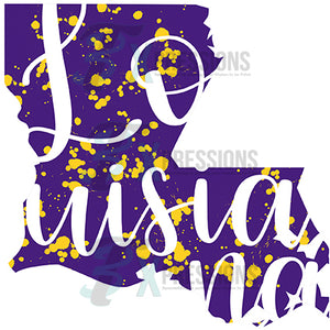 Lousiana State Outline Purple and Gold