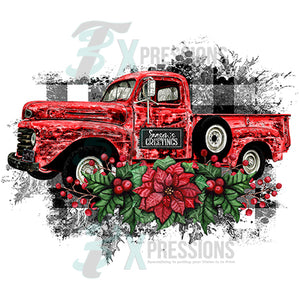 Vintage Red Truck with Christmas Flowers