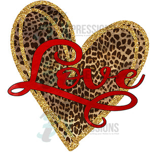 heart leopard love Gold Glitter