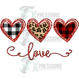 Love Heart Trio Lumberjack, Leopard, Buffalo Plaid