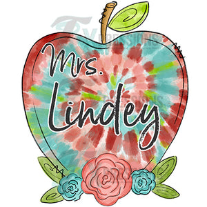 Personalized tie-dye teacher apple