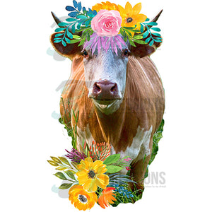 Cow with Yellow and Orange Flowers