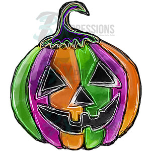 colorful carved pumpkin
