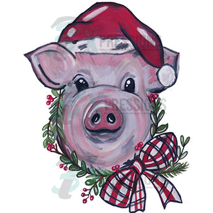 Christmas Pig with Hat and wreath