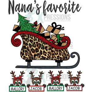 Personalized Little Reindeer with Leopard Sleigh if girl names aren’t specified they will all be without the bow