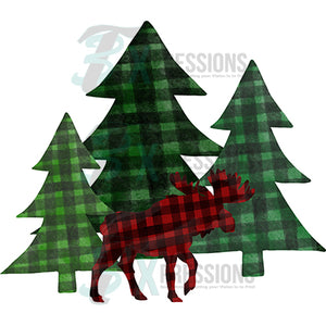 Green Plaid Trees and Moose