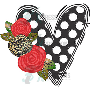 Black and White heart with flowers