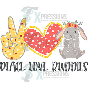 Peace Love Bunnies gray
