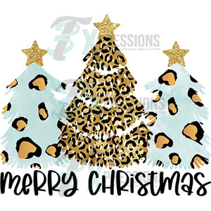 Merry Christmas Leopard and light blue trees