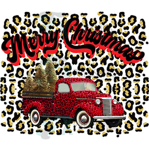 Merry Christmas Truck - leopard background
