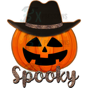 Spooky Jack O Lantern with cowboy hat