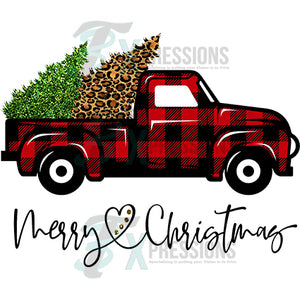 Merry Christmas Truck Red Plaid