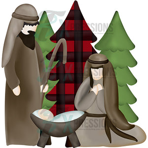 RUSTIC NATIVITY WITH TREES