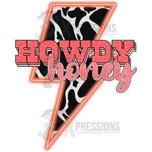 Howdy honey cow print lightning bolt