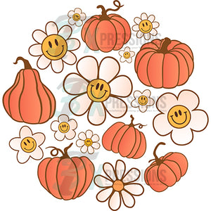 Pumpkins and flowers