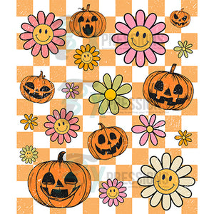 Checkered pumpkin and flowers