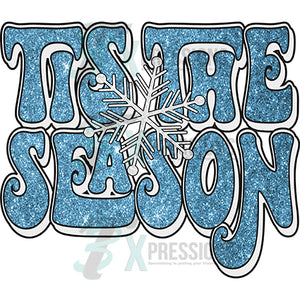 Tis the Season Groovy Distressed Blue Glitter Snowflake