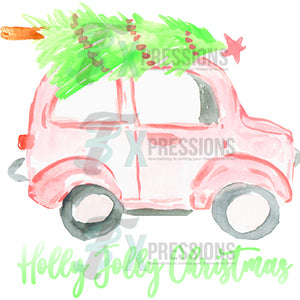 Holly Jolly Christmas Car Tree Green Pink