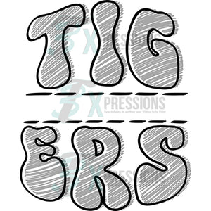 Personalized Sketch Mascot Names TIGERS GRAY BLACK