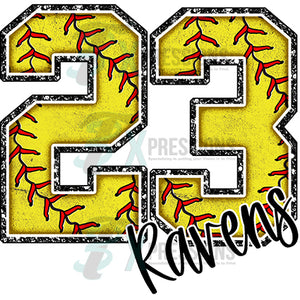 Personalized Chenille Softball Number name on bottom