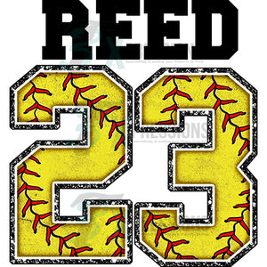 Personalized Chenille Softball Number name on top