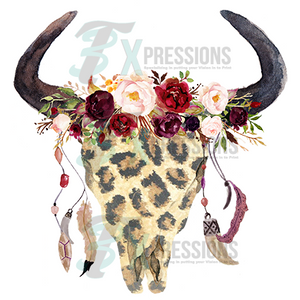 Boho Leopard Skull With Feathers - 3T Xpressions